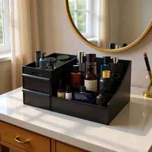Elegant Men's Vanity Box: Modern 3-Drawer Organizer for Cologne Collection, Watches & Jewelry, Sleek Bathroom and Bedroom Storage Solution