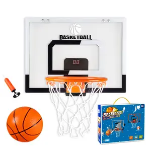 Indoor Basketball Backboard Set with Ball for Kids - Portable Pro Basketball Goal for Playroom Door with Electronic Scoreboard Boys Girls Adjustable Sport Basketball Toy