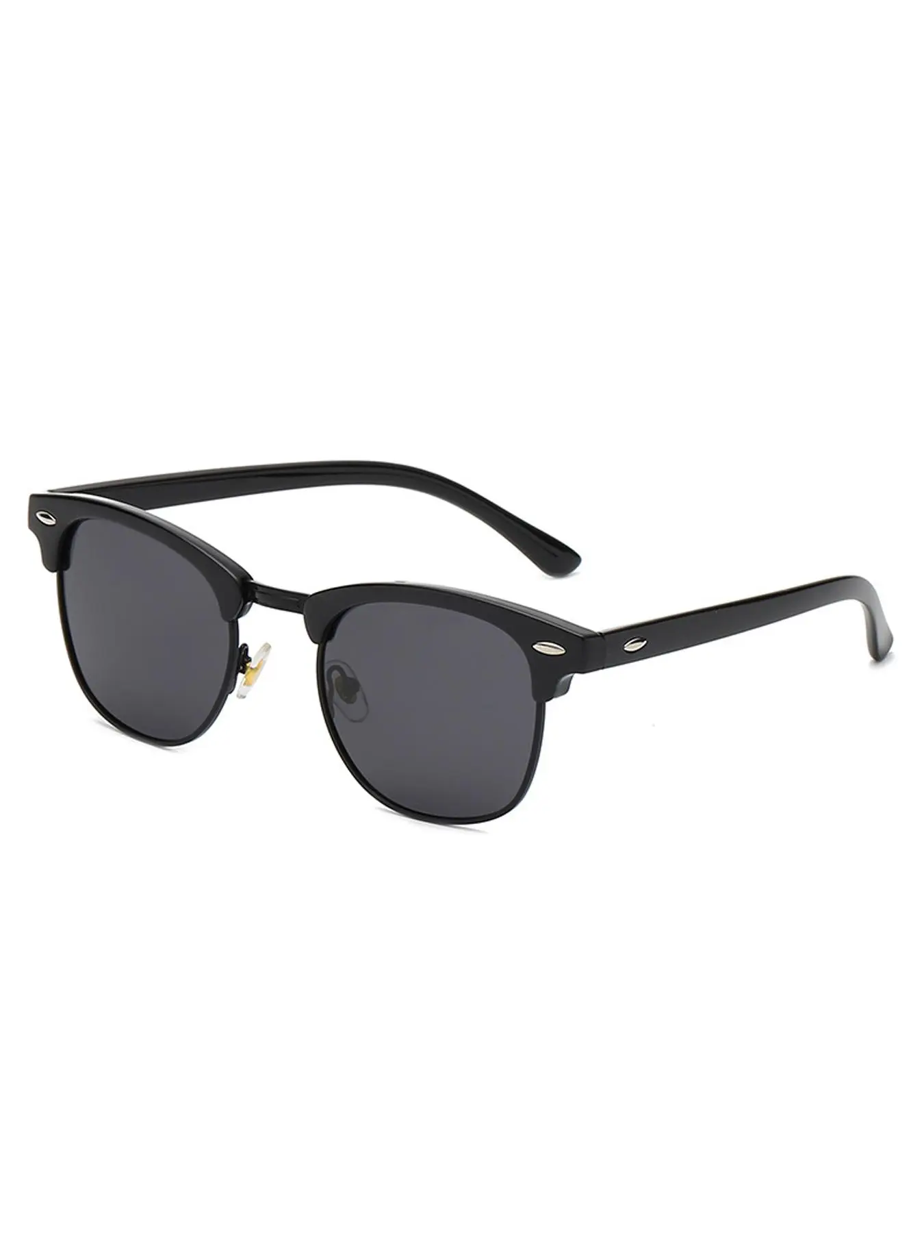 Black Sports Sunglasses Rivet Metal Frame Large Square Black Frame Metal Square Frame Sunglasses Big Tr90 Double Bridge  main image 4