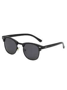 Vintage Rivet Design Half Frame Square Sunglasses, Trendy Casual Sunglasses for Women and Men, Fashion Accessories for Everyday Use and Outdoor Activities