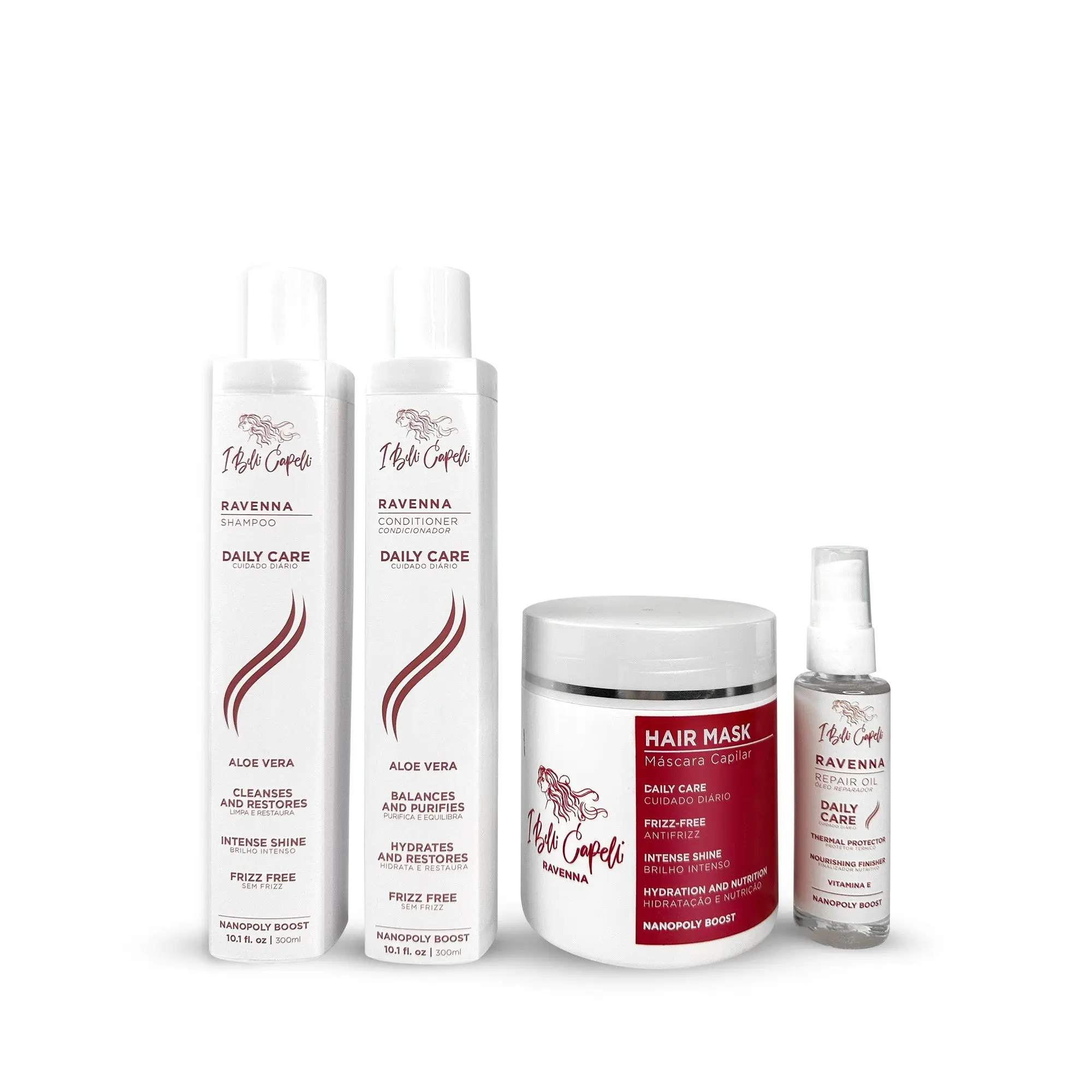 I Belli Capelli Ravenna Gentle Haircare Daily Care Kit - Cleanser Shampoo & Conditioner (2x300ml), Hydrating Hair Mask (500g), Radiant Hair Oil (60ml)