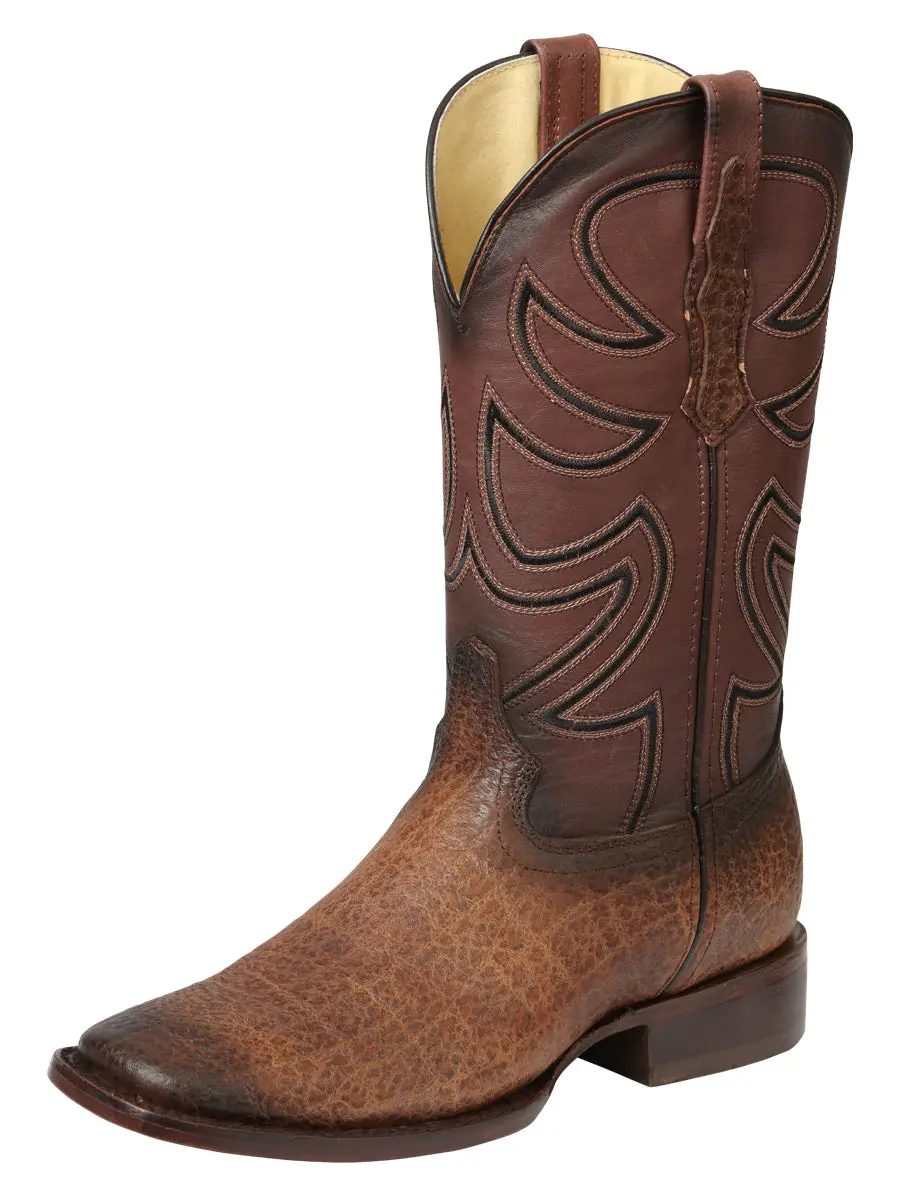 Men's Genuine Exotic Leather Cowboy Boot-Boots with Pull Tabs, Handcrafted Western Footwear, Classic Animal Print Design, Square Toe, Stacked Heel, Scroll and Leaf Motifs, Elephant Print, Western Elegance, Decor, Walking Shoes, Leather Vamp, Two-Tone