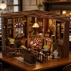 DIY Mini Bookshelf Kit, Wooden Toy House Half-Open Design, Creative Craft Decoration for Adults & Teens, Perfect Christmas Gift