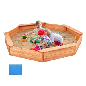 VEVOR Wooden Sandbox with Cover,  75.6 x 75.6 x 9.1 in Octagonal Sand Box, Sand Pit with 4 Seating and Bottom Liner, Kids Sandbox for Outdoor Backyard, Beach, Park, Gift for Boys Girls Ages 3-12