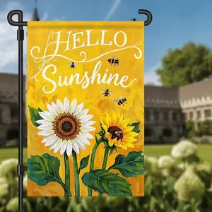[Outdoor Decor] Hello Sunshine" Sunflower & Bee Double-Sided Garden Flag - Vibrant Yellow Polyester Outdoor Decor with Floral Design, Perfect for Welcoming the Sun, No Flagpole, 12x18 Inch