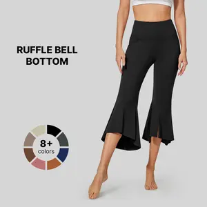 G4Free Stretch Capri Dress Yoga Pants for Women with Pockets Ruffle Bell Bottom Leggings Fitness Bottom Elegant Gym Outfits Pilates Outfits Flared Joggers