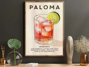 Paloma Drink Canvas Print, Alcohol Poster Print, Bar Wall Art Decor