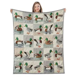 Quilted Flannel Blanket with Mallard Print, Soft, Lightweight & Warm Versatile Throw for Sofa, Bed, Office or Camping, All-Season Gift, Soft Blankets, Warm Bedroom Blanket, Cozy Throw Blanket