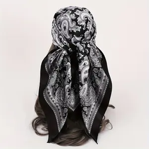 Women's Elegant Paisley Print Square Scarf - 35.4in Classic Style, Smooth Lightweight Portable Fabric, Female Accessory for Beach Parties & Everyday Outings, Versatile as Headscarf, Hairband, Neck Scarf or Shawl