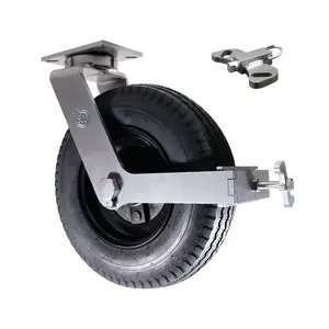 16 Inch Swivel Pneumatic Caster - Black Rubber Wheel with Tapered Bearings - Bolt On Swivel Lock and Face Contact Brake - Heavy Duty Caster - 1,220 lbs. Capacity Per Caster - Service Caster Brand