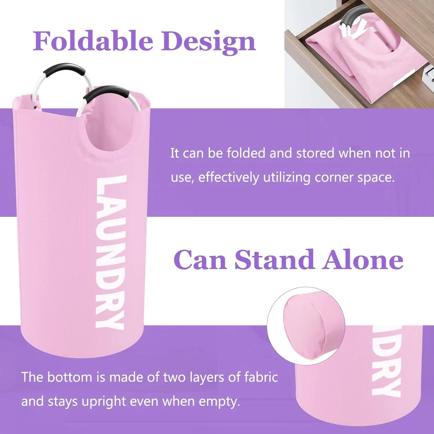 3PCS 95L Laundry Basket, Collapsible Clothes Hamper with Handle, 600D Cloth Laundry Bin, Stand-alone Dirty Clothes Hamper for Livingroom, Bedroom,, Pink+Blue+Purple 3PCS 95L Laundry Basket, Collapsible Clothes Hamper with Handle, 600D Cloth Laundry Bin, Stand-alone Dirty Clothes Hamper for Livingroom, Bedroom,, Pink+Blue+Purple