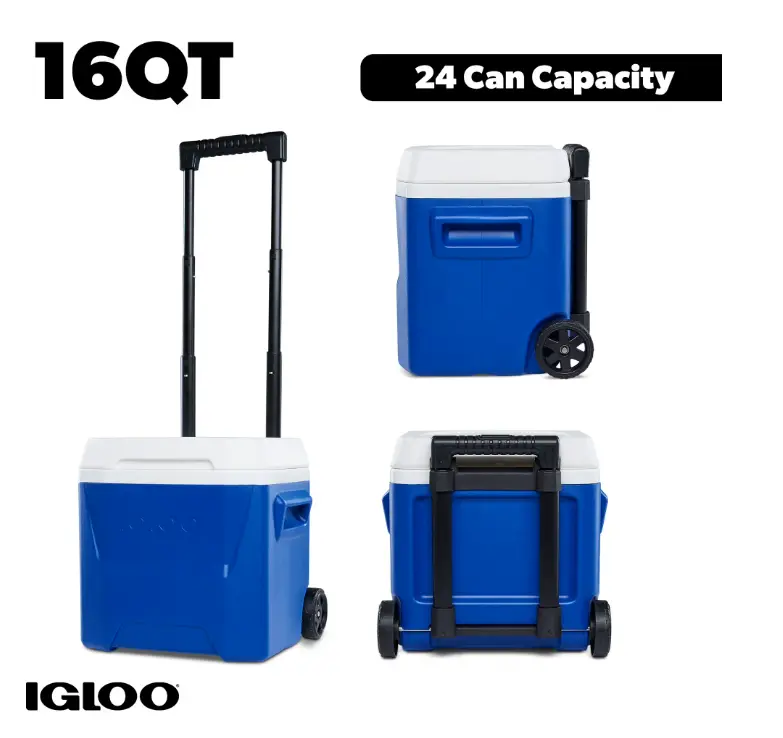 Igloo 16 QT Laguna Hard Side Ice Chest Cooler with Wheels, Blue