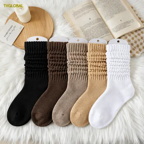 Women's 5-Pair Basic Chic Knee High Socks - Soft Comfy Cotton Blend, Breathable, Durable, Sport-Ready Wear, Travel-Friendly, Moire Texture, Casual Daily Socks