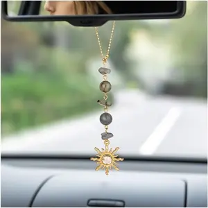 Sun Hanging Decoration, Rearview Mirror Accessory, Cute Bohemian Style Car Decor, Handmade Healing Crystal Stone Gift, Car Ornament, Car Interior Decoration