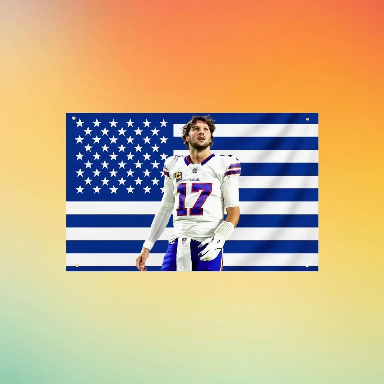 Josh Allen, Buffalo Bills Football Flag | Blue USA Wall Tapestry, Quarterback Banner, Fan Room Decor Gift