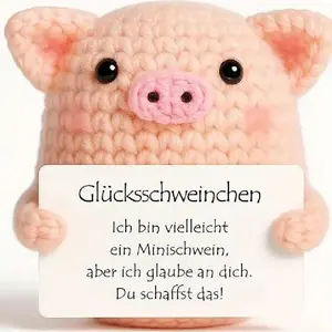 Positive Crochet Pink Pig, Mini Funny Handmade Crochet Pig Emotional Inspirational Cheer Up for Women Teen Friend Coworker, Christmas Birthday Gifts for Women Cute Encouragement Reminder