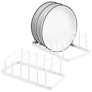 Tomorotec Dish Plate Storage Drainboard 2-Pack, Alloy Steel Kitchen Pot Lid Holder Dish Plate Drying Rack Drainer Stand Cabinet Organizer