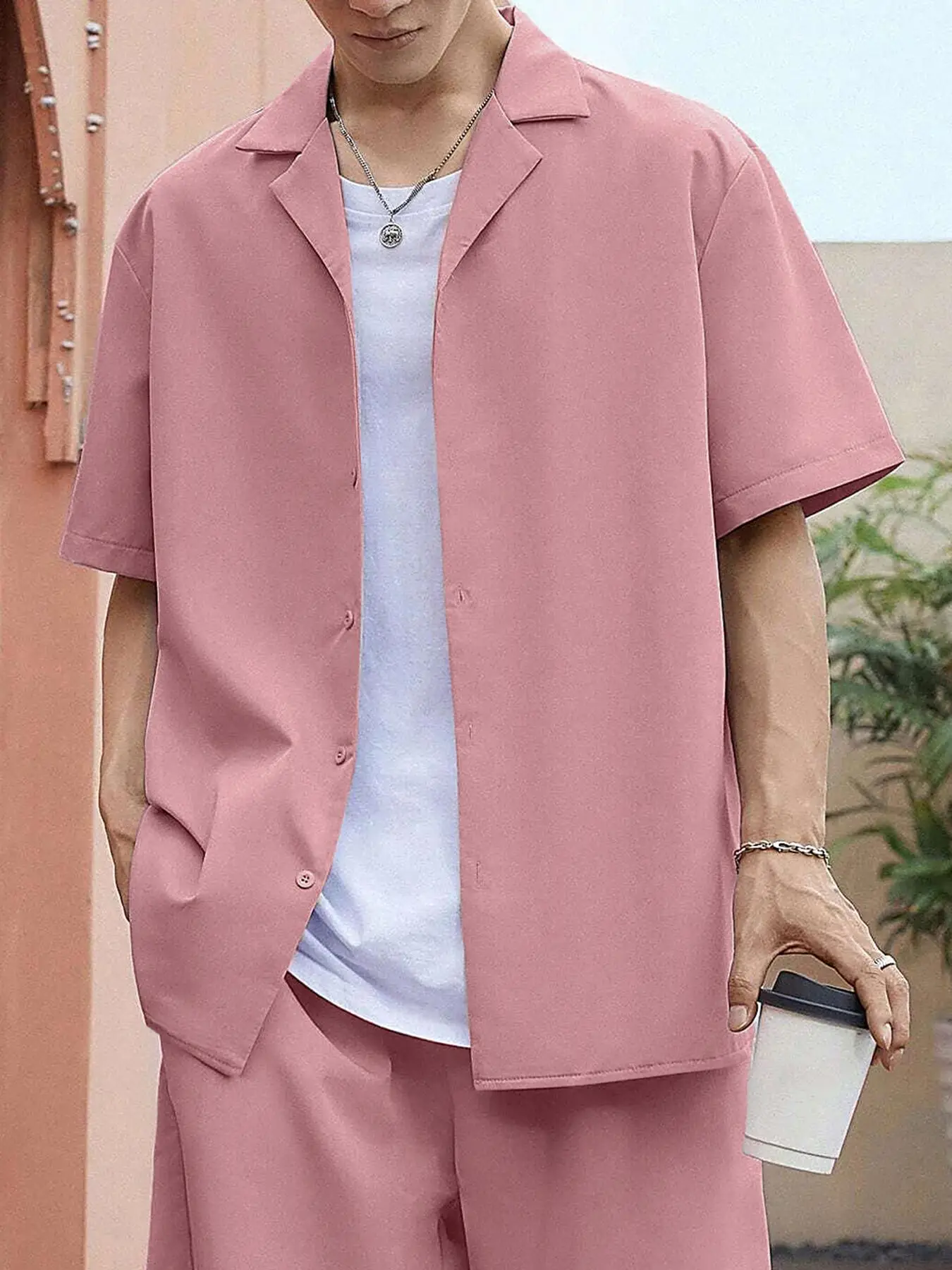 LGBTQ+ Men's 2024 Trendy Solid Matching Short Sleeve Button Down Shirt without Tee, Lgbt Outfits, Loose Casual Collar Button Front Streetwear Top, But