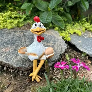 Cute Chicken Decoration Sculpture, Cartoon Sitting Chicken Statue, Garden Backyard Fence Courtyard Home Patio Office Decor