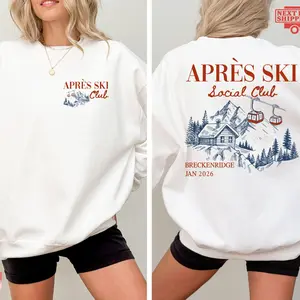 Apres Ski Two-Sided Graphic Sweatshirt, Retro Ski Lodge 2-Sided Pullover Hoodie for Men & Women