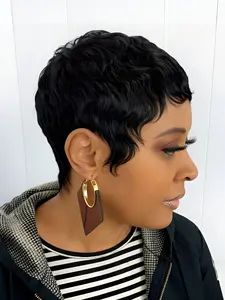 pixie wig  black burgundy brown color machine made pixie wig daily party use human hair wig for women stylish gift wig layered pixie cut human hair wig short straight human hair wig Glueless Hairline Wig