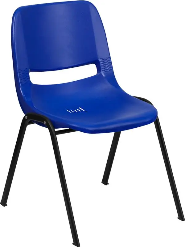 Flash Furniture RUT-14-NVY-BLACK-GG Hercules Series 440 lbs Capacity Navy Ergonomic Shell Stack Chair with Black Frame & 14 in. Seat Height