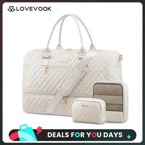 LOVEVOOK Travel Duffle Bag for Women, Weekender Overnight Bag with Shoe Compartment, Carry on Bag with Toiletry Bag, Gym Duffel Bag with Wet Pocket, Hospital Bags for Labor and Delivery 3 Pcs Set