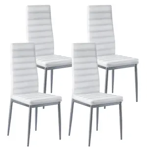 VEVOR Modern Dining Room Accent Chairs Set of 6, Upholstered Leather Side Chair for Dining Tables, Space-Saving Kitchen Table Chair with Thick Cushions and Metal Legs, WhiteVEVOR Super Brand Day