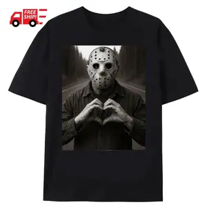 Funny Jason Horror Character Selfie Halloween Meme Tee, Jason Heart Hands Shirt, Retro Horror Character Tee Menswear Top