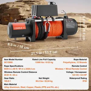 VEVOR Electric Towing Truck 13,500 lbs Synthetic Rope Waterproof Remote Control