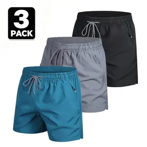 3-Pack Men’s Lightweight Breathable Quick-Dry Shorts Elastic Waist Drawstring Beach Casual Bermuda Length Shorts