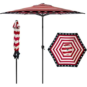 9FT Lyon Outdoor  Umbrella Outdoor Table Umbrella with Push Button Tilt and Crank Market Umbrella 6 Sturdy Ribs UV Protection  for Garden Deck Backyard Pool, -Spangled