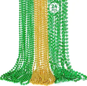St Patricks Day Necklaces Gold Green Beads Shamrocks Necklace Parade Accessories 24 Pack 33 Inch Universal Fit Party Favors