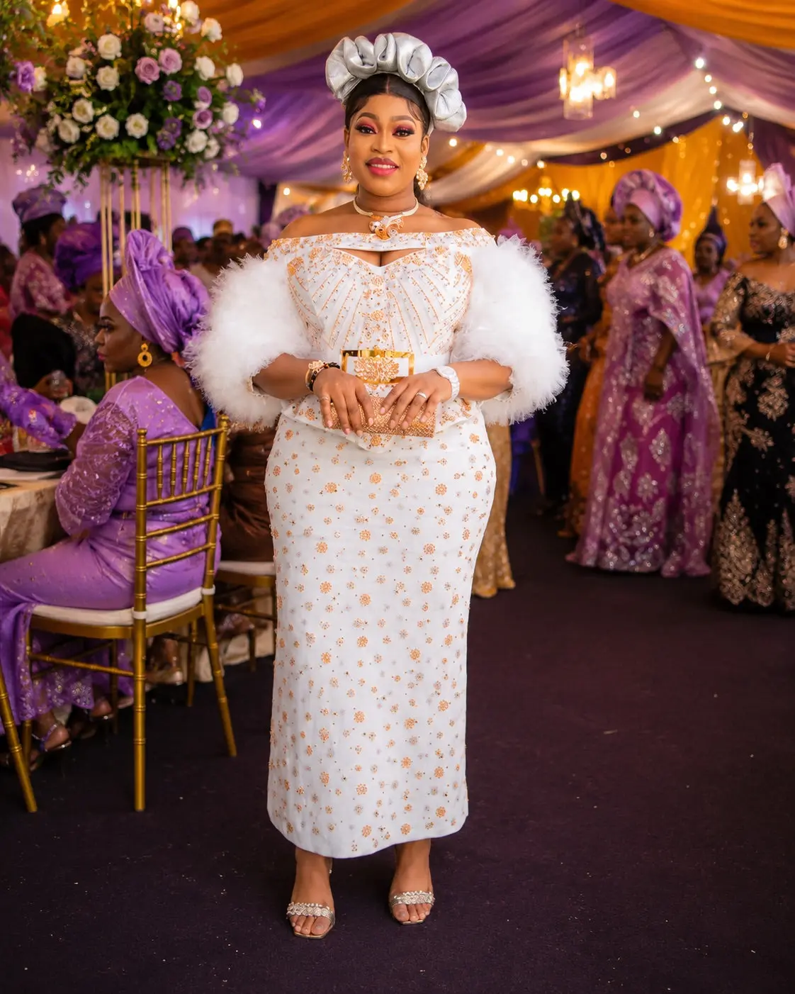 White Embellished Ruffled Off-The-Shoulder Peplum 2-Piece Skirt Set Mother of The Bride Engagement Ceremony Birthday Celebrant Cocktail Reception Wedding Guest Outfit