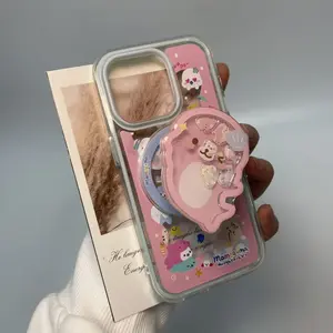 iPhone 17 Pro Max/16/15 Case Magnetic 2-in-1 | Kawaii Dolphin Fidget Cover with Shakeable Doll + Magnetic Stand - Dopamine Transparent Perfect Gift