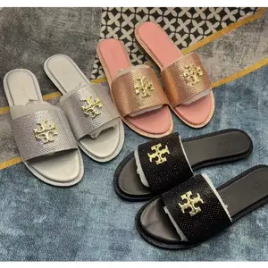Women's Black Fashion Chain Decorated Slides, Trendy Sandals, Casual Comfortable Flat Sandals for Summer, Lightweight Breathable Shoes for Daily Wear, Girl, Classic Elegant Footwear Style