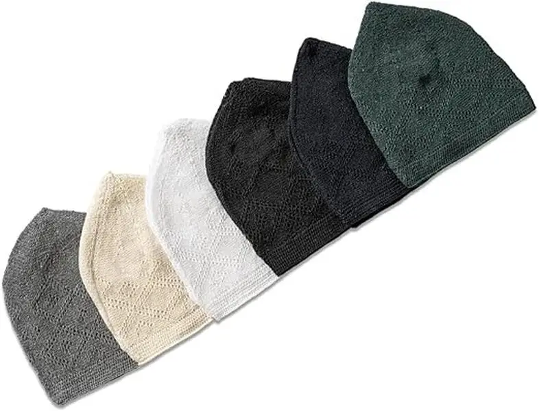 Muslim Kufi Hats for Men - 6 Pack - Islamic Prayer Caps with Knitting