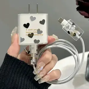 Silicone Charging Cable Protector Case with Fixed Rope, Compatible with iPhone Cellphone Accessories, No Charger Included, Ca Prop 65 Compliant