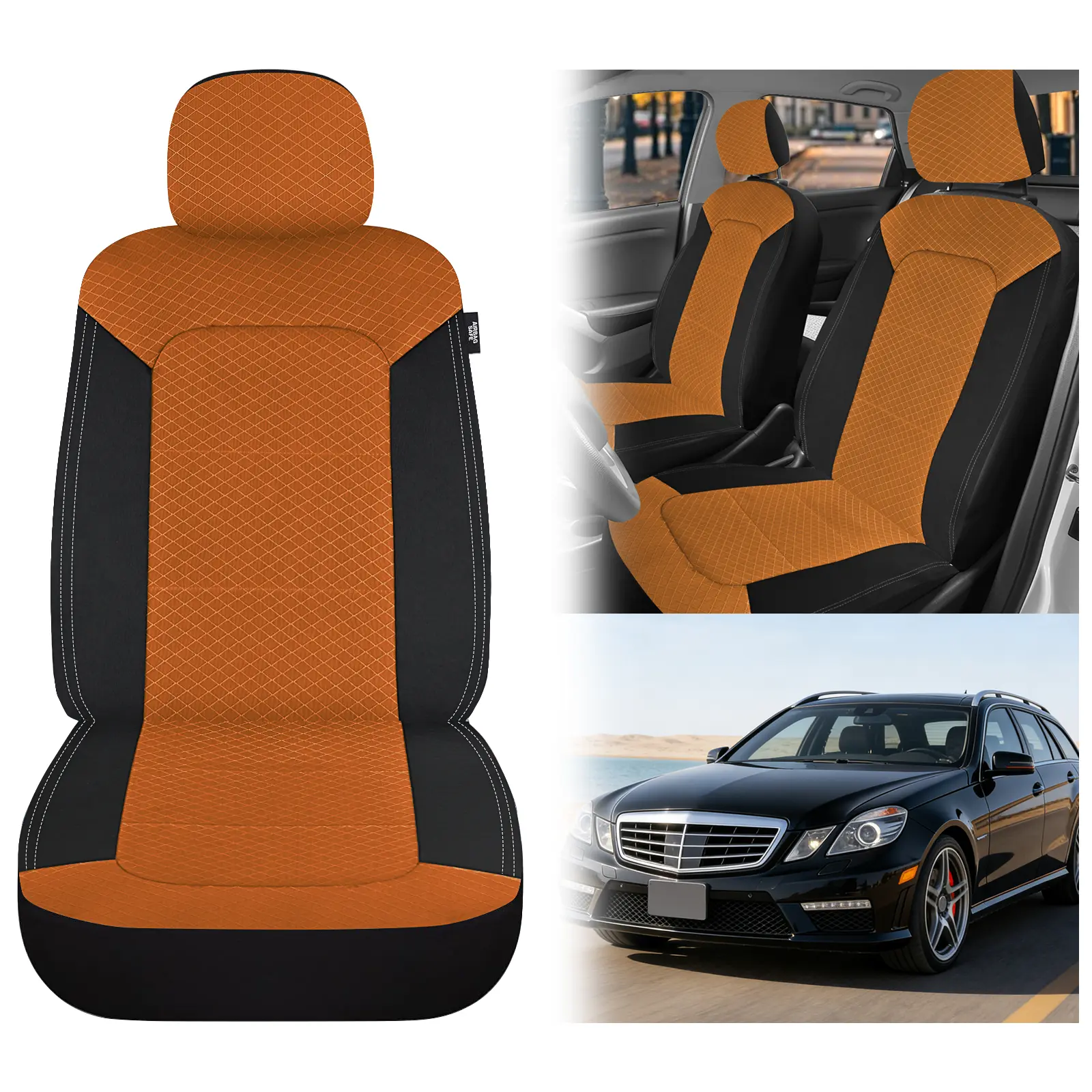 Nilight 2PCS Black Brown Front Car Seat Covers with Truck Cushion Protector, Antifouling Breathable Mesh Fabric, Airflow Boost, Removable Headrests, Airbag-Compatible, Easy Installation, Universal Fit for Cars, SUVs, Vehicle Accessories, Car Interior Deco