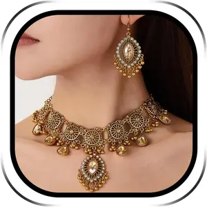 Indian Jewelry Sets for Women Traditional Bohemian Wedding Jewelry Set Indian Dresses for Women Oxidized Ethnic Party Prom Wear