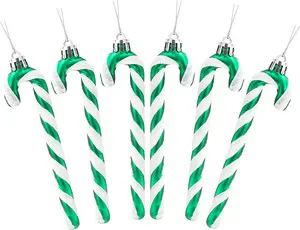 Christmas Concepts 6-Pack 13Cm Glitter Candy Cane Ornaments Emerald Green Traditional Colorful Striped Tree Decorations with Gold Top