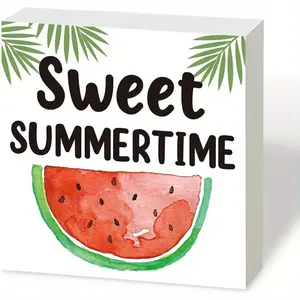 Sweet Summertime Sign, Wood Box Decor, Watermelon Decor Signs, Summer House Desktop Decortion, Farmhouse Home Decors Signs, Farmhouse Kitchen Decoration, Summer Vocation Party Decors 5x5 inch