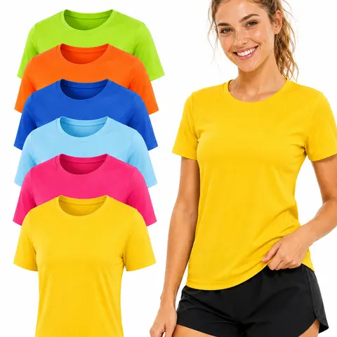 Women's 6-Piece Quick Dry Seamless Sports Tops - Lightweight, Ultra Breathable Workout Top, Crew Neck T-Shirts for Gym, Yoga