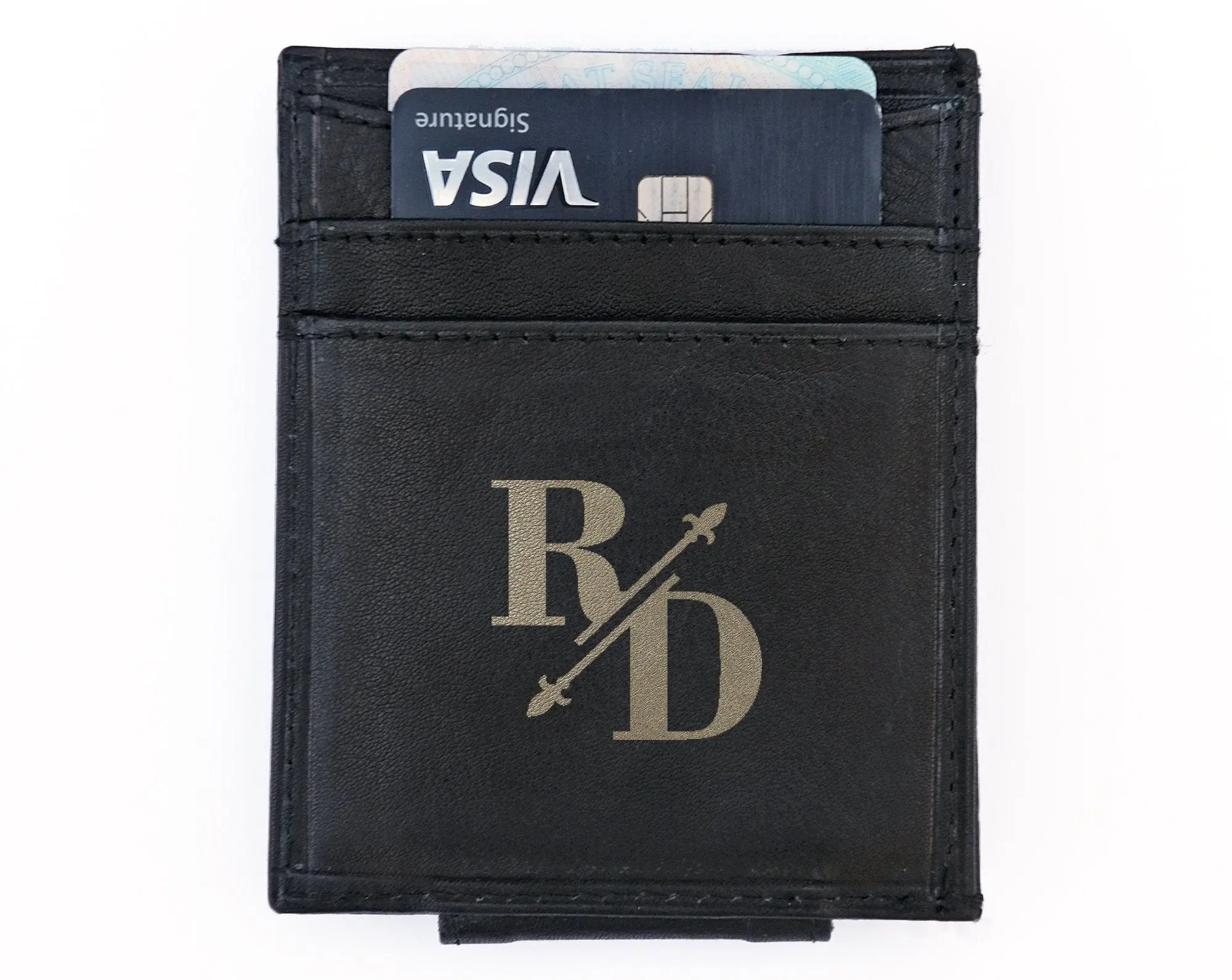 Slim Minimalist Leather Wallet Custom Monogram College Graduation Party Favors Gift for Son Daughter Husband Deployment Card RFID Blocking