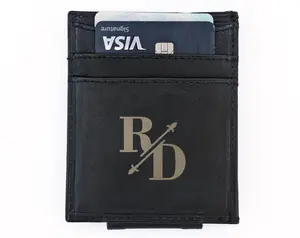 Slim Minimalist Leather Wallet Custom Monogram College Graduation Party Favors Gift for Son Daughter Husband Deployment Card RFID Blocking