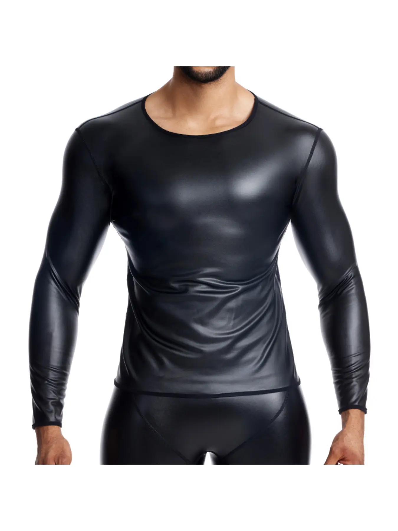 New Men Stand Collar Long Sleeve Pu TShirt Slim Underwear Body Shapers Waist Trainer Corsets Tummy Shapewear Leather Shirts