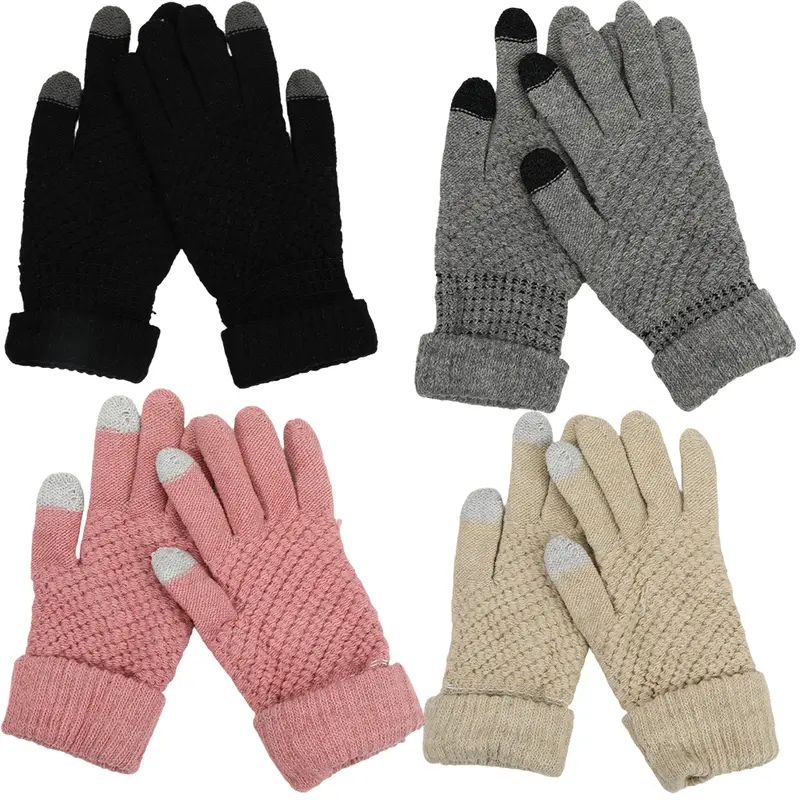 4 Pairs Women's Winter Touch Screen Gloves Soft Warm Fleece Lined Knit Elastic Cuff Texting Gloves