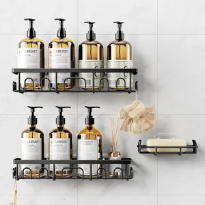 3 Pack Black Shower Caddy Rustproof Adhesive No Drilling Bathroom Organizer with Soap Holder, Shower Shelves Storage for Bathroom Bathtub Kitchen Home