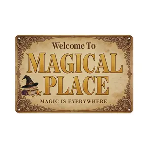"Welcome To Magical Place" Vintage Aluminum Tin Sign, 8"×12" (20×30cm) Retro Wizard Decor, Witchy Wall Art for Book Lovers, Home, Office, Magic Themed Room Gift