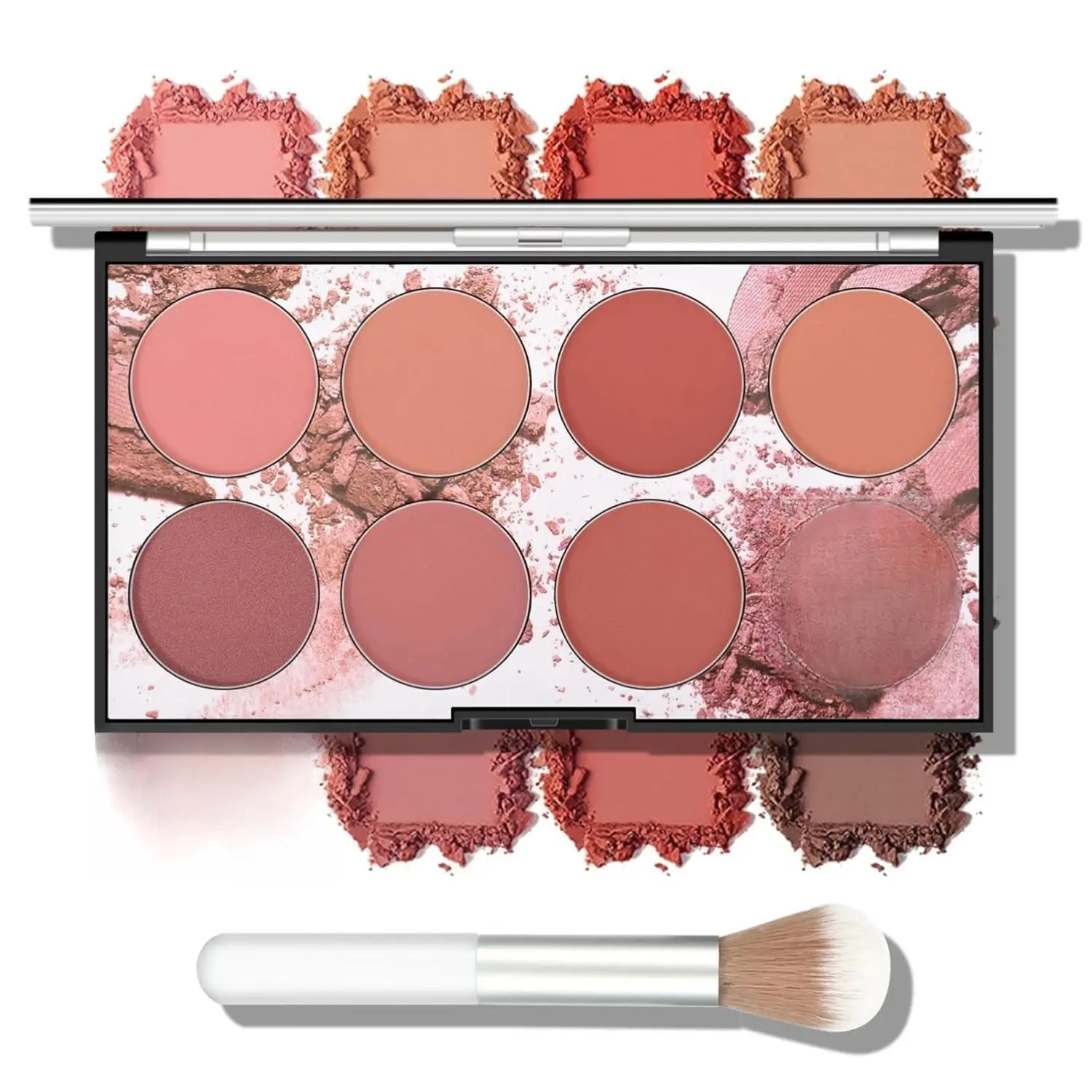 8 Colors Face Blush Palette, Natural Matte Blush Palette, Smooth Blendable Powder, Multiuse Blusher Makeup with Contour and Highlighter